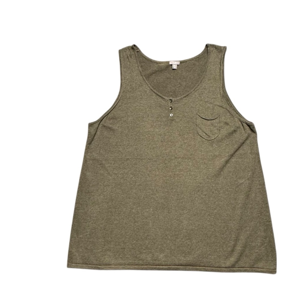 J.‎ Jill Women's 3X Linen Organic Cotton Knit Tank Top Olive Green Henley Pocket